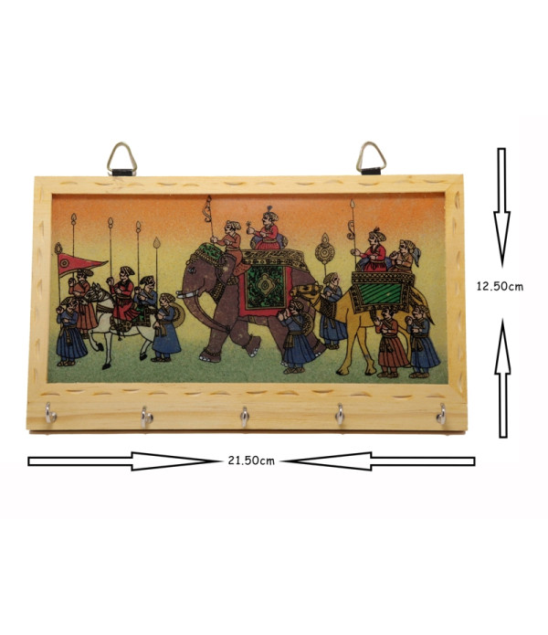 WOODEN KEY HOLDER WITH PAINTING ( L 21.50 CM X H 12.50 CM )
