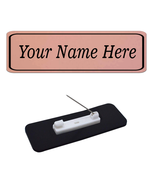 Personalised Name Badge with Pin, Rose Gold Colour, Custom Engraved Tag for Office and Events