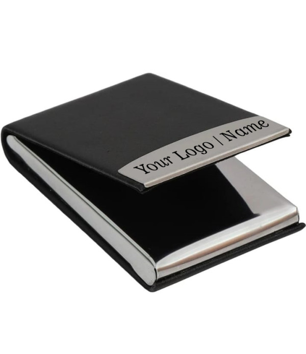 Personalised Business Card Holder, Black and Silver, Metal Case with Custom Name Engraving