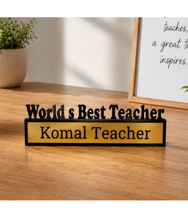KlowAge Customised Wooden Teacher Desk Name Plate, Office Table Accessory, Gold Finish KlowAge Customised Wooden Teacher Desk Name Plate, Office Table Accessory, Gold Finish