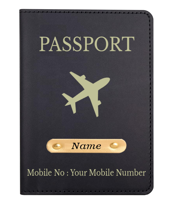 A Best Prsonalized Passport Cover Gift Set with Keychain, Pen, Black Leather Travel Document Holder, Custom Name Engraving