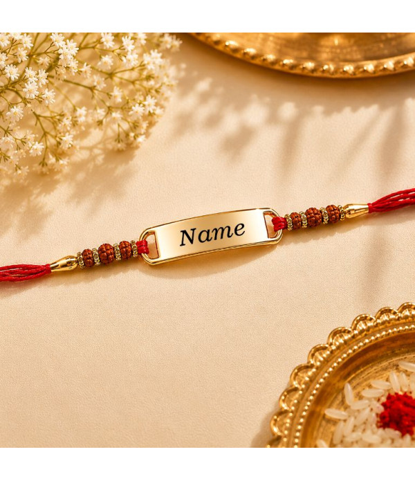 Personalised Name Rakhi For Brother with Gold-Plated Nameplate, Red Thread Traditional Raksha Bandhan | Best & Trendy rakhi for bhai | Customized name on Rakhi for Rakshabandhan