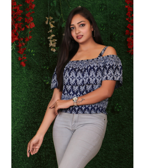 WOMEN'S Blue Ruffle Top 