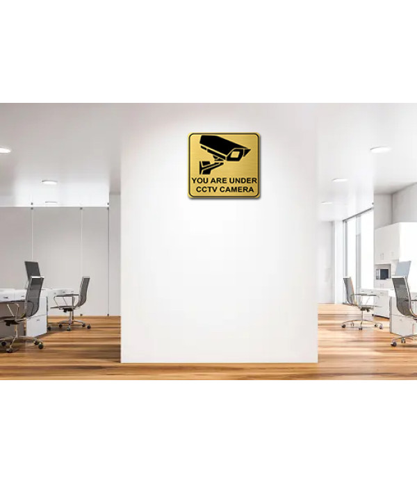 KlowAge You are under CCTV CameraSelf-Adhesive Golden Black High Grade Acrylic Sign Board for Business Shop Stores Cafes Shops Hospital School Office Hotel Restaurant Company Malls Bank Home