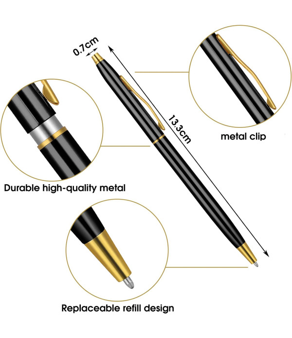 A Personalized Slim Metal Ballpoint Pen, Black and Gold Finish, Custom Name/logo Engraving Customized For Men And Women | Doctor Birthday| Weddings | Corporate | Employee Gifting