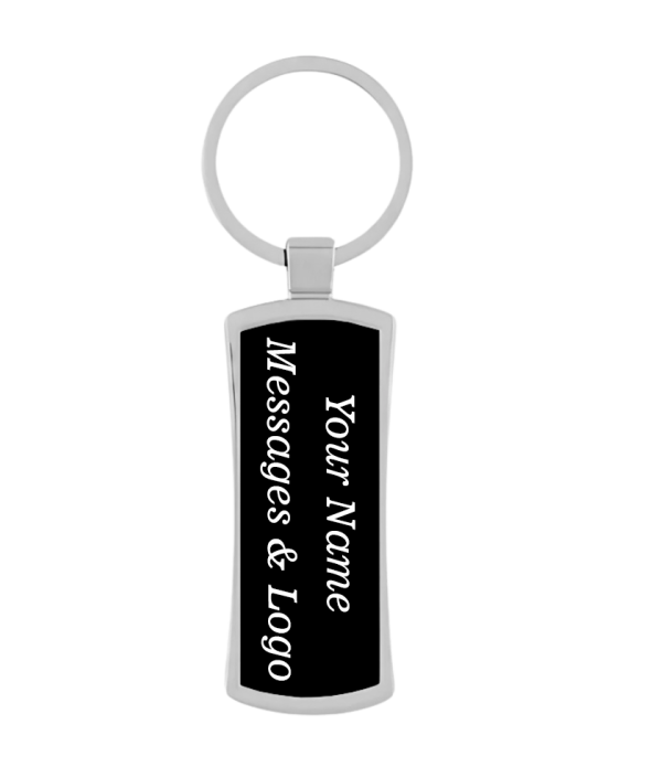 Personalized Name with Message Black Metal Keychain, Silver Ring, Custom Engraved Text, Modern Design. Use for Hotel & Room Number, For Apartments