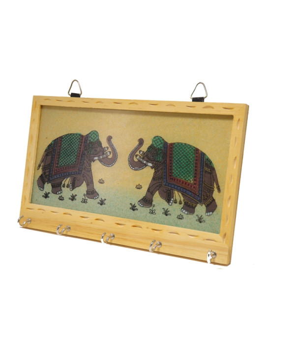 WOODEN KEY HOLDER WITH PAINTING ( L 21.50 CM X H 12.50 CM )