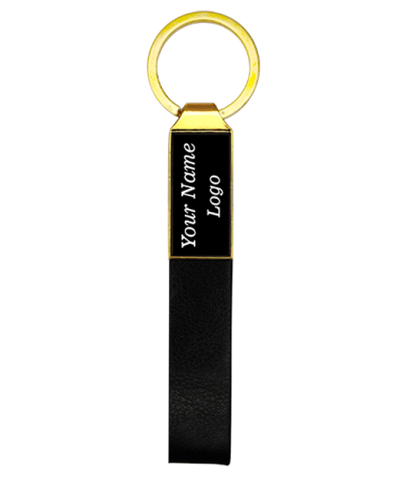 Personalized Leather Keychain, Black with Gold Ring, Custom Name Engraving, Premium Key chain for Hotel & Room Number, For Apartments