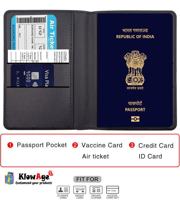 A Best Prsonalized Passport Cover Gift Set with Keychain, Pen, Black Leather Travel Document Holder, Custom Name Engraving
