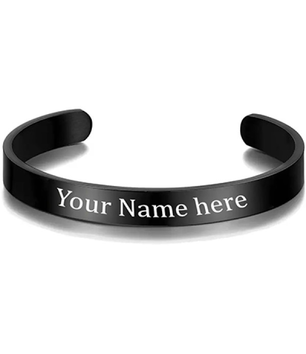KlowAge Personalized Stainless Steel unisex Matte Black Bracelets Kada with Customised Engraved Your Name on Kada Bracelets with Gift bag