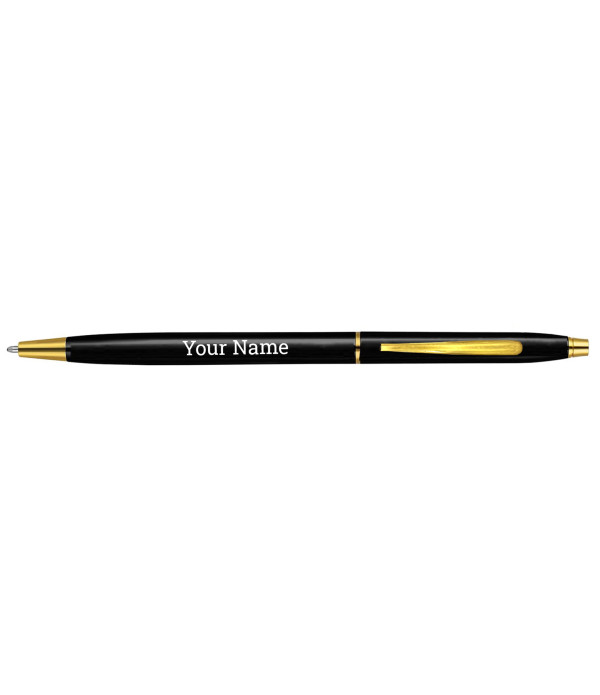 A Personalized Slim Metal Ballpoint Pen, Black and Gold Finish, Custom Name/logo Engraving Customized For Men And Women | Doctor Birthday| Weddings | Corporate | Employee Gifting
