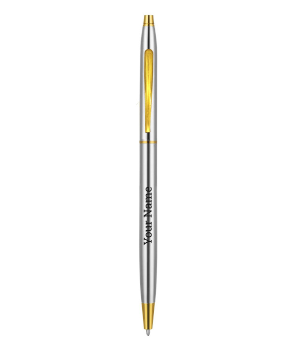 A Personalized Slim Metal Ballpoint Pen, Silver and Gold Finish, Custom Name/logo Engraving Customized For Men And Women | Doctor Birthday| Weddings | Corporate | Employee Gifting