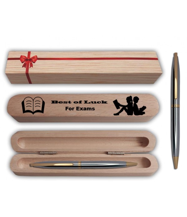 KlowAge Saint Stainless Steel Gold Trim Ball Pen with attractive Best of Luck For Exam Gift Box