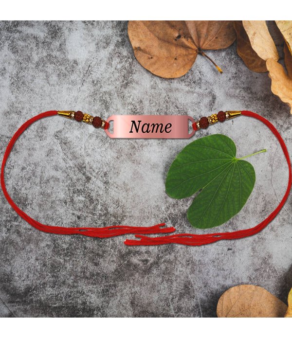 Personalised Name Rakhi For Bhabhi/Brother with Rose Gold-Plated Nameplate, Red Thread Traditional Raksha Bandhan | Best & Trendy rakhi for bhai | Customized name on Rakhi for Rakshabandhan