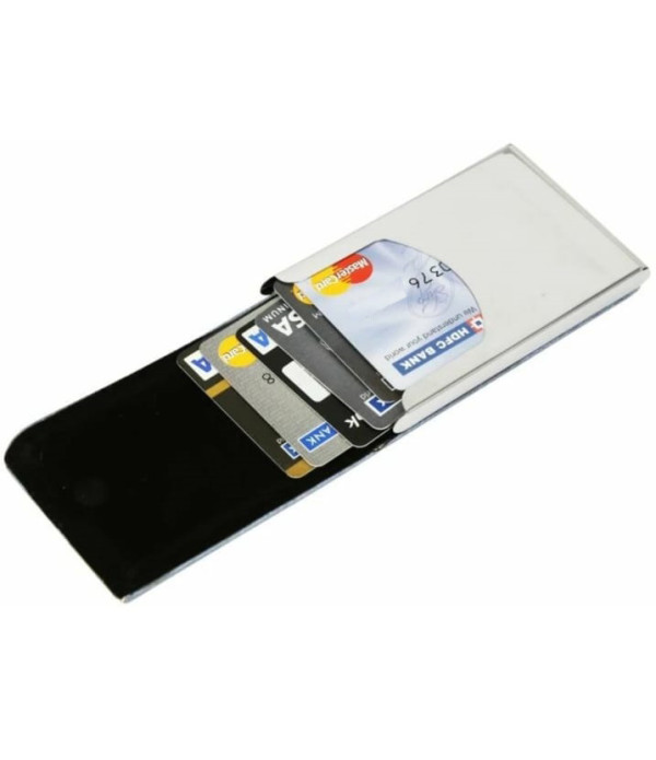 Personalised Business Card Holder, Black and Silver, Metal Case with Custom Name Engraving