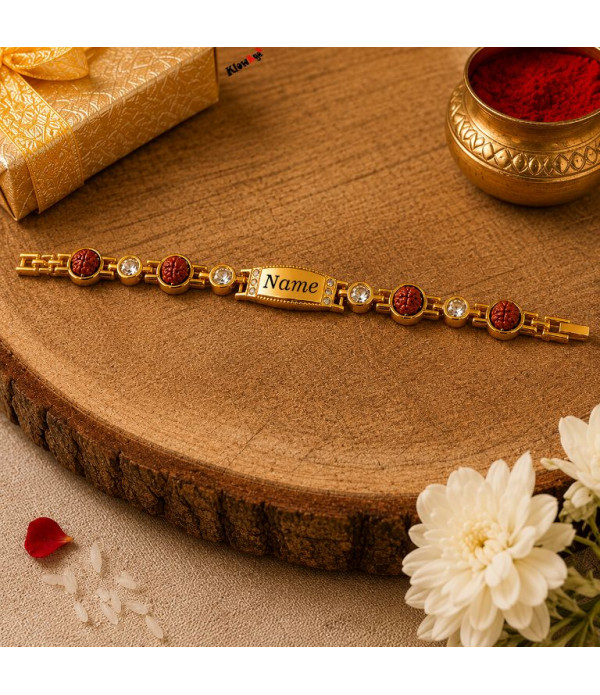 Rakhi with Personalised Name Rudraksha Gold Bracelet