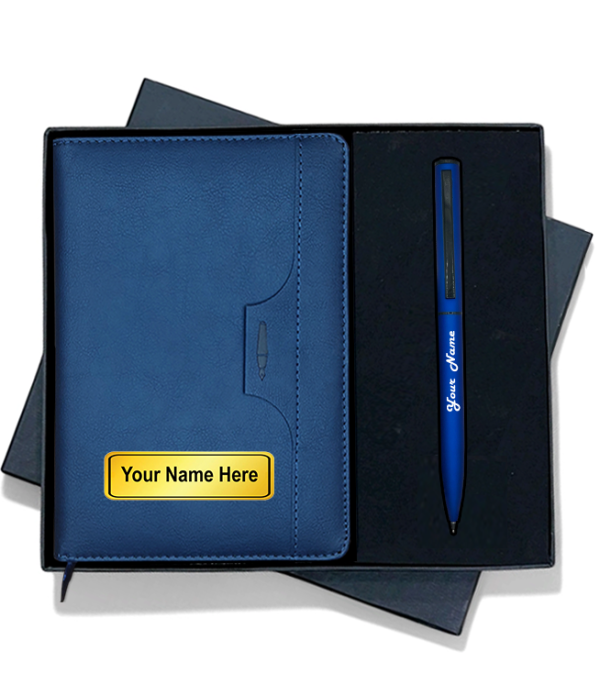 Personalized Business Gift Set with Navy Blue Notebook, Matching Pen, Custom Name Engraving, Professional Office Gift, Professional Office Accessories in Black Box with Custom Name Engraving, Premium Gift Box with name,logo or Messages 