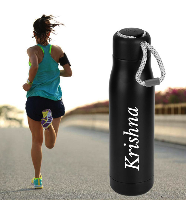Personalised Water Bottle, Black, with Custom Name/Logo, 25.5 cm Height, 6.7 cm Diameter