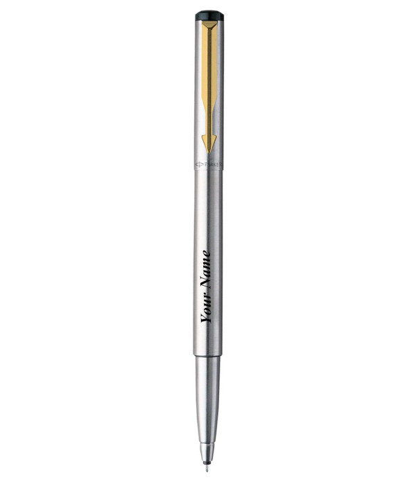PARKER VECTOR STAINLESS STEEL ROLLER BALL PEN WITH GOLD TRIM PARKER VECTOR STAINLESS STEEL ROLLER BALL PEN WITH GOLD TRIM