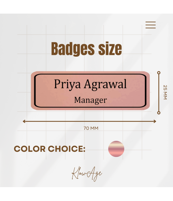 Acrylic Personalised Name Badge with Pin, Rose Gold Colour, Custom Name and Post, Professional ID Badge
