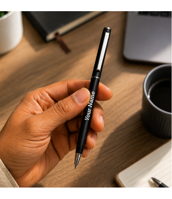 A Customised Slim Ball Pen, Matte Black, Personalised with Name or Logo| Personalised Stick Ballpoint Pens with Gift Box | Blue Ink | Corporate Gift for Office, Men & Women | Premium Pen A Customised Slim Ball Pen, Matte Black, Personalised with Name or Logo| Personalised Stick Ballpoint Pens with Gift Box | Blue Ink | Corporate Gift for Office, Men & Women | Premium Pen