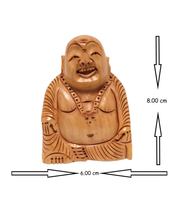 Wooden Laughing Buddha statue ( H 8.00 CM X L 6.00 CM )
