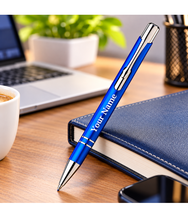 A Personalized Blue Metal Ballpoint Pen ...