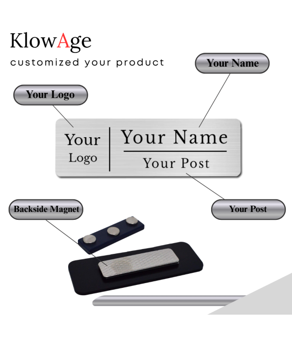Best Custom Engraved Magnetic Name Tag Badges– Personalized Identification Size-7.00 Centimeters (Width)+2.50 Centimeter (Height) with Silver High Grade Acrylic | Name Plate for Suits,Shirt T-Shirt use in Business, School,office, hotel,restaurant