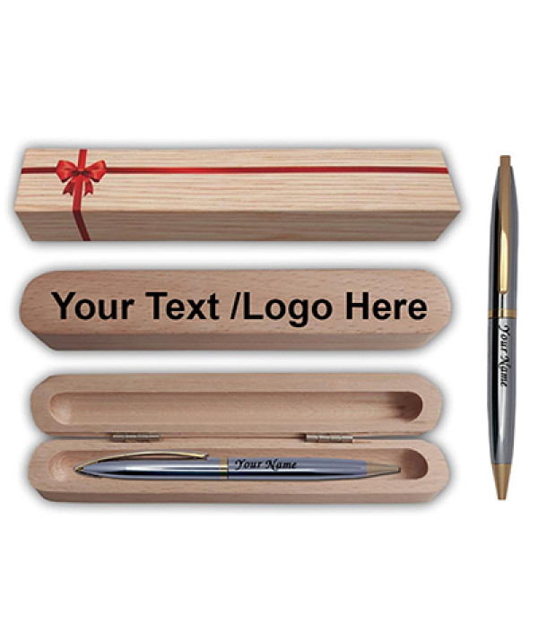 Best Personalised Saint Stainless Steel Gold Trim Pen with Name on Wooden Box and Pen Name Engraved | customised Pen | Personalized Pen