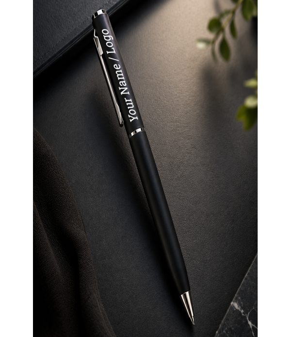 A Customised Slim Ball Pen, Matte Black, Personalised with Name or Logo| Personalised Stick Ballpoint Pens with Gift Box | Blue Ink | Corporate Gift for Office, Men & Women | Premium Pen A Customised Slim Ball Pen, Matte Black, Personalised with Name or Logo| Personalised Stick Ballpoint Pens with Gift Box | Blue Ink | Corporate Gift for Office, Men & Women | Premium Pen