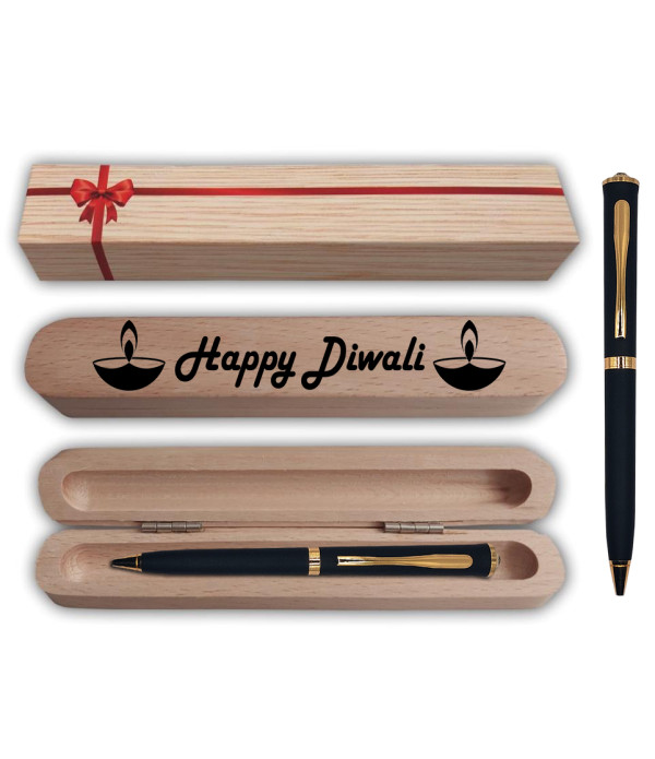 KlowAge Saint Diamond Matte Black GT Ball Pen with Engraving Happy Diwali Gift Box | Excellent Gift For propose Girl/Boy | Corporate Gift | Premium Pen