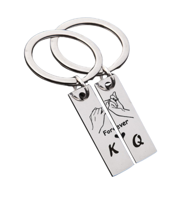 Personalized Couple Keychain Set, Pinky Promise Design with Forever Text, 2 Piece Split Heart with name on keychain of Couple.customized gifts
