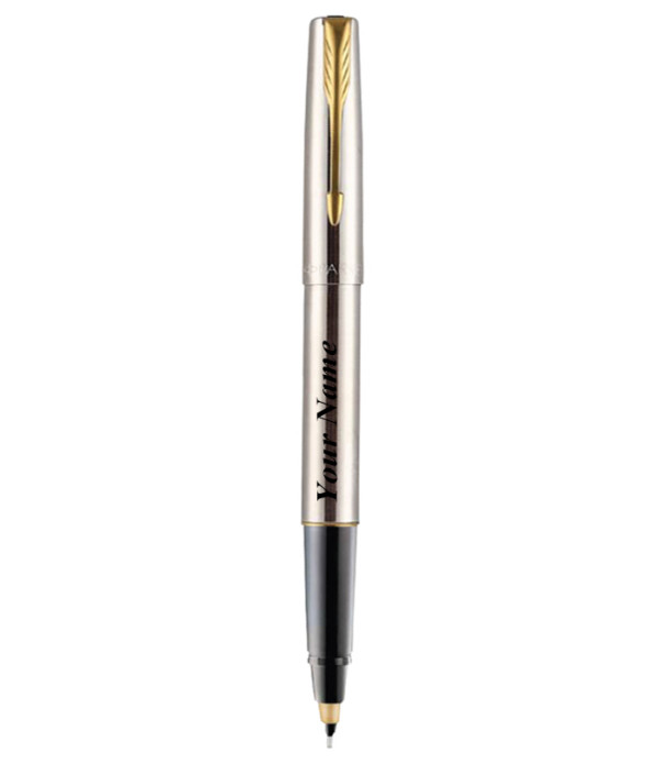 PARKER FRONTIER STAINLESS STEEL ROLLER BALL PEN WITH GOLD TRIM PARKER FRONTIER STAINLESS STEEL ROLLER BALL PEN WITH GOLD TRIM