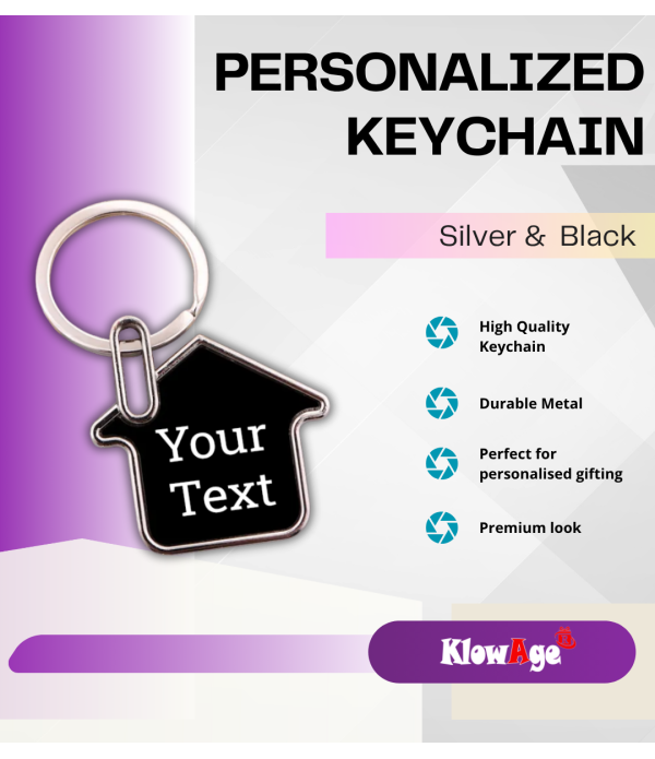 Personalized House-Shaped Metal Keychain with Custom Name, Black and Silver, Hotel & Room Number, For Apartments,Name on Keychain