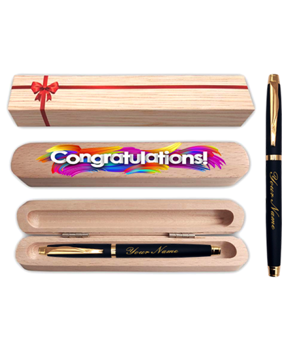 Personalized Matte Black Ball Pen with G...