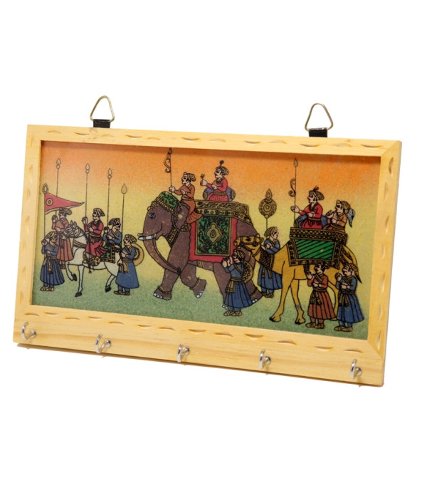 WOODEN KEY HOLDER WITH PAINTING ( L 21.50 CM X H 12.50 CM )