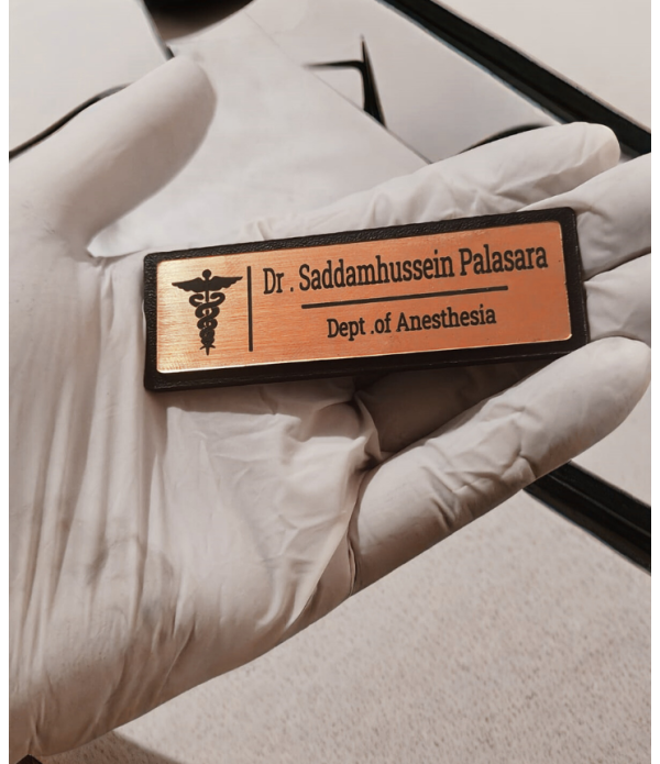 Acrylic Gold  & Black Wood Name Plate / badge for Uniform | 7.60 Centimeter x2.50 Centimeter | Laser Engraving not Remove | Name Badge for Office, School, Hospital & Hotel Staff