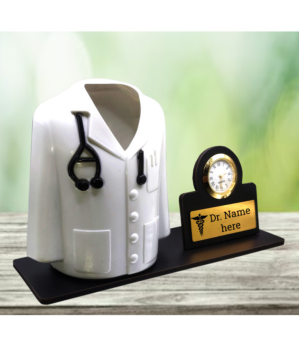 Doctor Apron/Coat Inside Pen Stand and Doctor logo With Watch & Name Plate | Best For Doctors/Medical Aspirants| Material-Fiber | White  | Doctor Birthday| Weddings