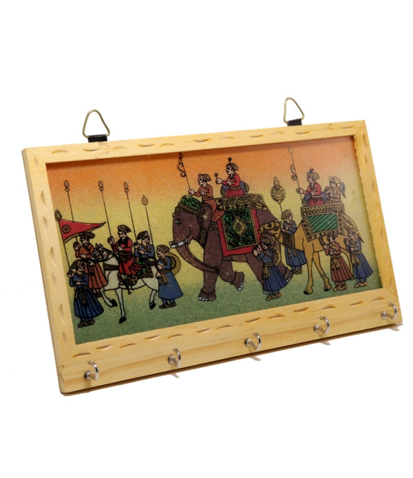 WOODEN KEY HOLDER WITH PAINTING ( L 21.50 CM X H 12.50 CM )