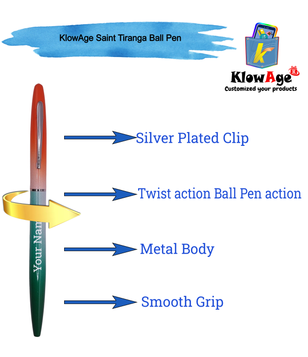 Best Personalized KlowAge Saint Tiranga Pen with Name | Independence day | Army Gift | customized gifts | Birthday | | Employee Gifting | Name On Pen