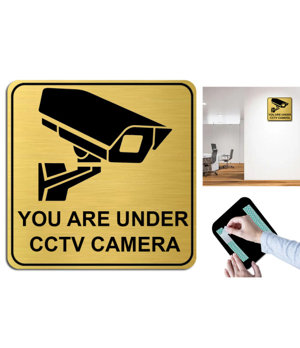 KlowAge You are under CCTV CameraSelf-Adhesive Golden Black High Grade Acrylic Sign Board for Business Shop Stores Cafes Shops Hospital School Office Hotel Restaurant Company Malls Bank Home