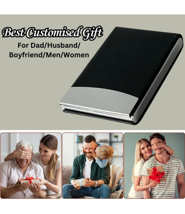 Best Personalized Business Card Holder with Custom Name Engraving, Black Gift Box, Metal Case, Professional Executive Style