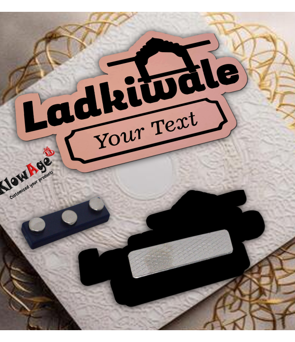 Ladkiwale Personalized Wedding Brooch Name Tag Badges – Personalized Identification with Pin-Magnet ,7.00 Centimeters x 3.50 Centimeters,Rose Gold Acrylic | Name Plate