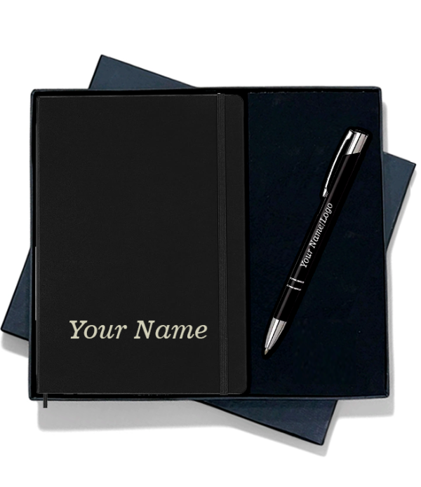 Best Personalized Black diary and Pen Gift Set with Custom Name Engraving, Professional Business Diary with Matching Ballpoint Pen