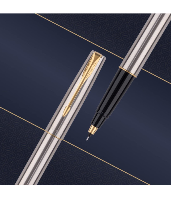 PARKER FRONTIER STAINLESS STEEL ROLLER BALL PEN WITH GOLD TRIM PARKER FRONTIER STAINLESS STEEL ROLLER BALL PEN WITH GOLD TRIM