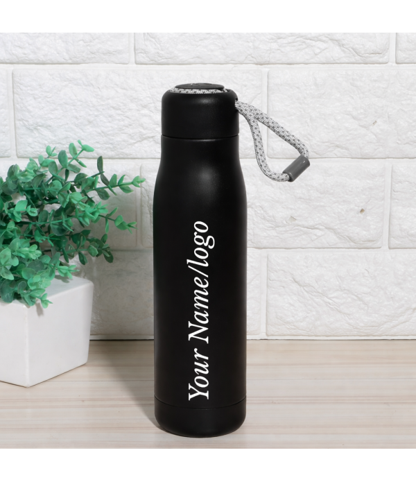 Personalised Water Bottle, Black, with Custom Name/Logo, 25.5 cm Height, 6.7 cm Diameter