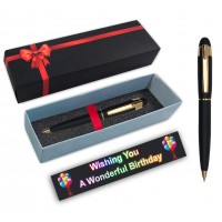 KlowAge Saint Matte Black Gold Trim Ball Pen with attractive Birthday Wishing Gift Card & Gift Box