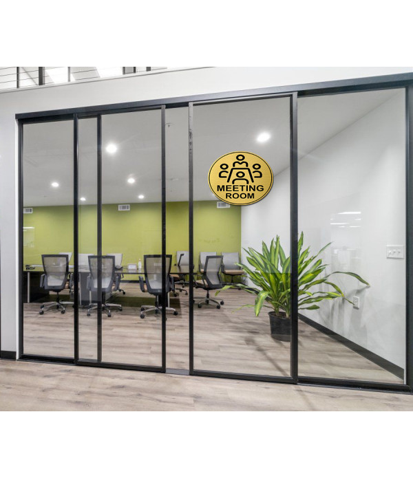 KlowAge Meeting Room Self-Adhesive Golden Black High Grade Acrylic Sign Board for Business Shop Stores Cafes Shops Hospital School Office Hotel Restaurant Company Malls Bank Home
