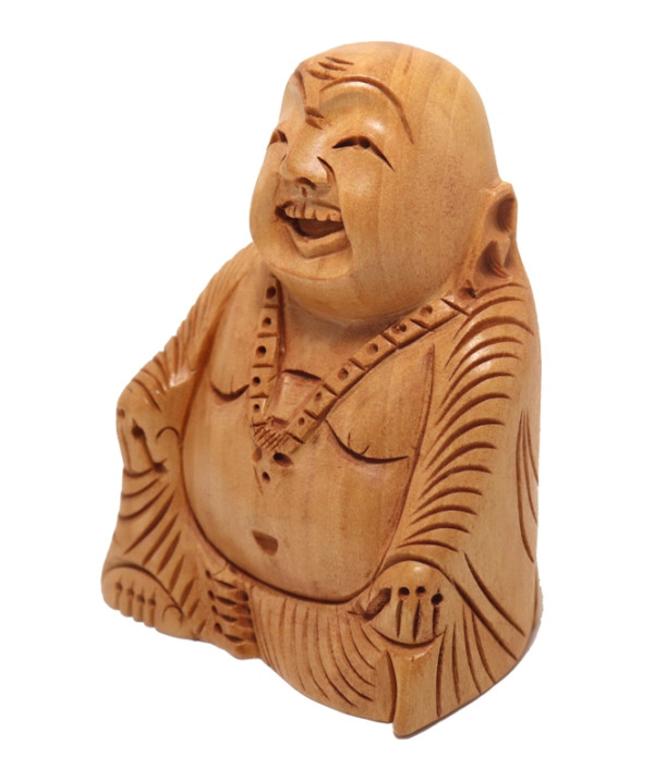Wooden Laughing Buddha statue ( H 8.00 CM X L 6.00 CM )