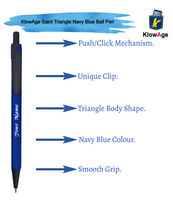 KlowAge Engraved Your Name on Pen Personalized Pen Saint Triangle Navy Blue Ball Pen with Gift Bag Customized For Men and Women | Teachers | Weddings | Corporate | Employee Gifting